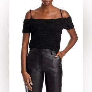 Vince Open Shoulder Organic Cotton Crochet Top In Black